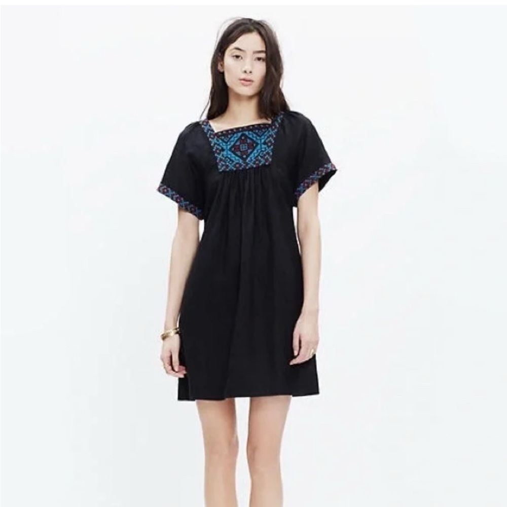 Madewell Embroidered Wander Shift Mini Dress Size XXS 100% Linen Boho Short